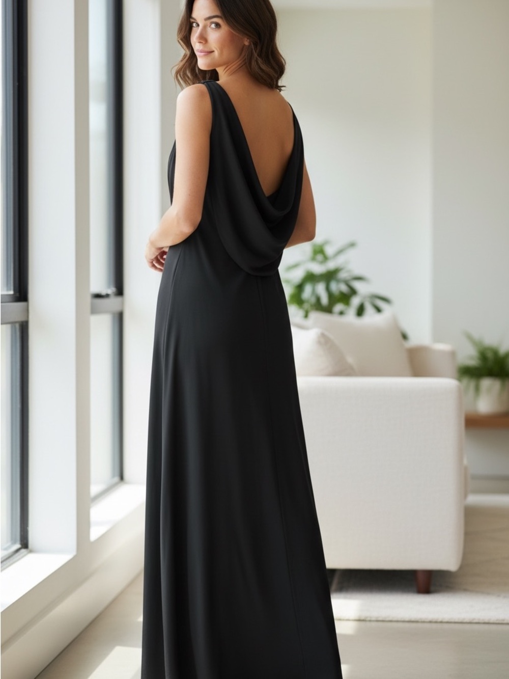 Coast Elegant Black Cowl-Back Evening Dress Size 12 NWT